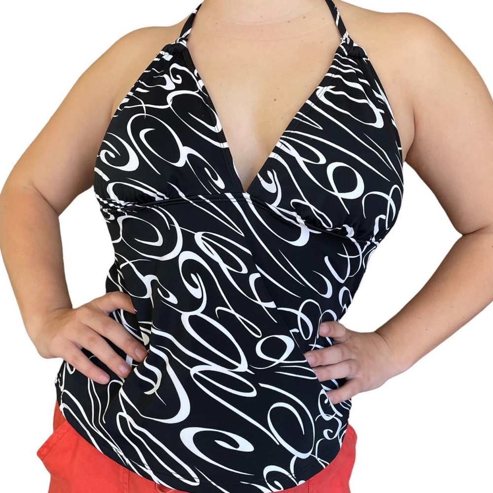 VINTAGE 90s SAND N SUN SWIM HALTER PATTERNED TANKINI TOP juniors xl/womens large